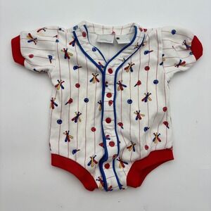 Croissant Romper Girls 9-12 Months White Baseball Print Snap‎ Bodysuit One Piece